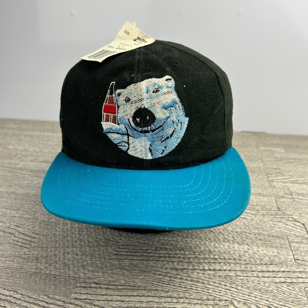 Vintage 90s Coca Cola Polar Bear Hat Cap Snap Back Adjustable Black BNWT Promo